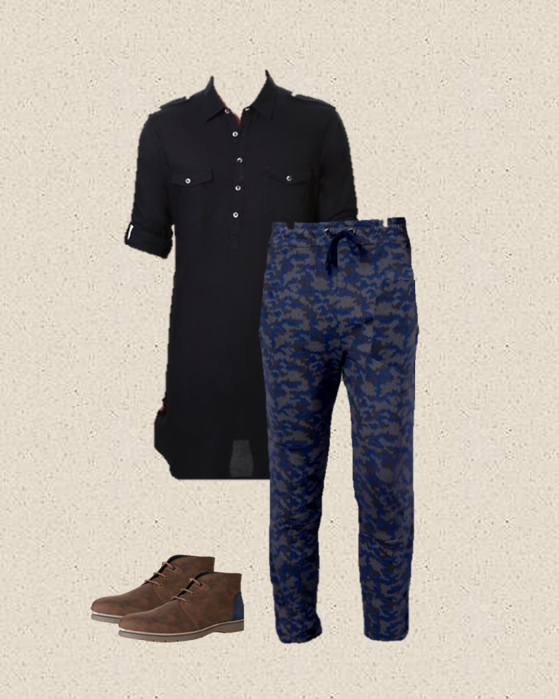 black kurta and blue jeans